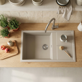 Evier granit beige Luisina MAESTOSO 1 grand bac 1 petit égouttoir 86x50