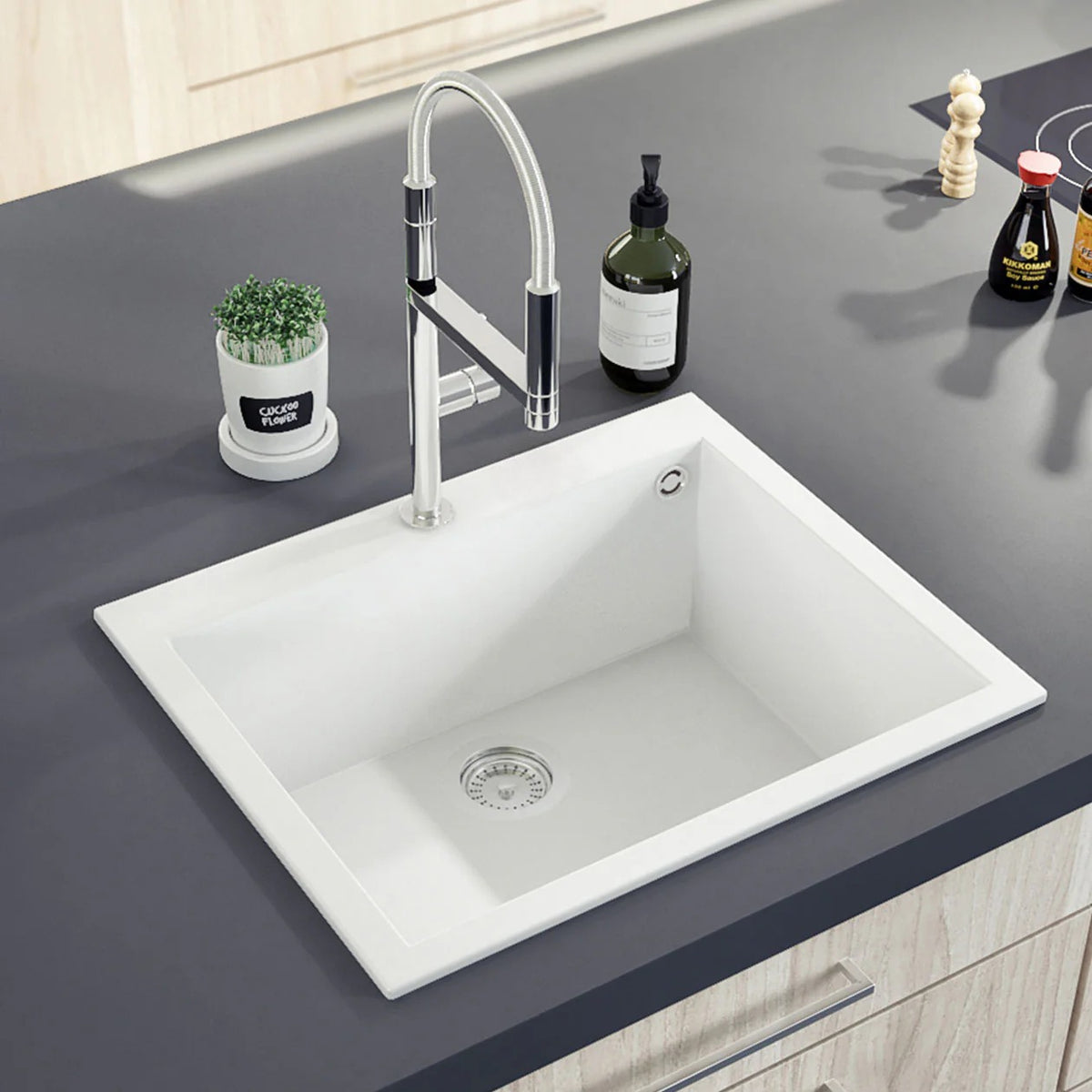 Évier granit blanc Luisina QUADRILLE 1 bac 610x500