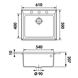 Évier granit blanc Luisina QUADRILLE 1 bac 610x500