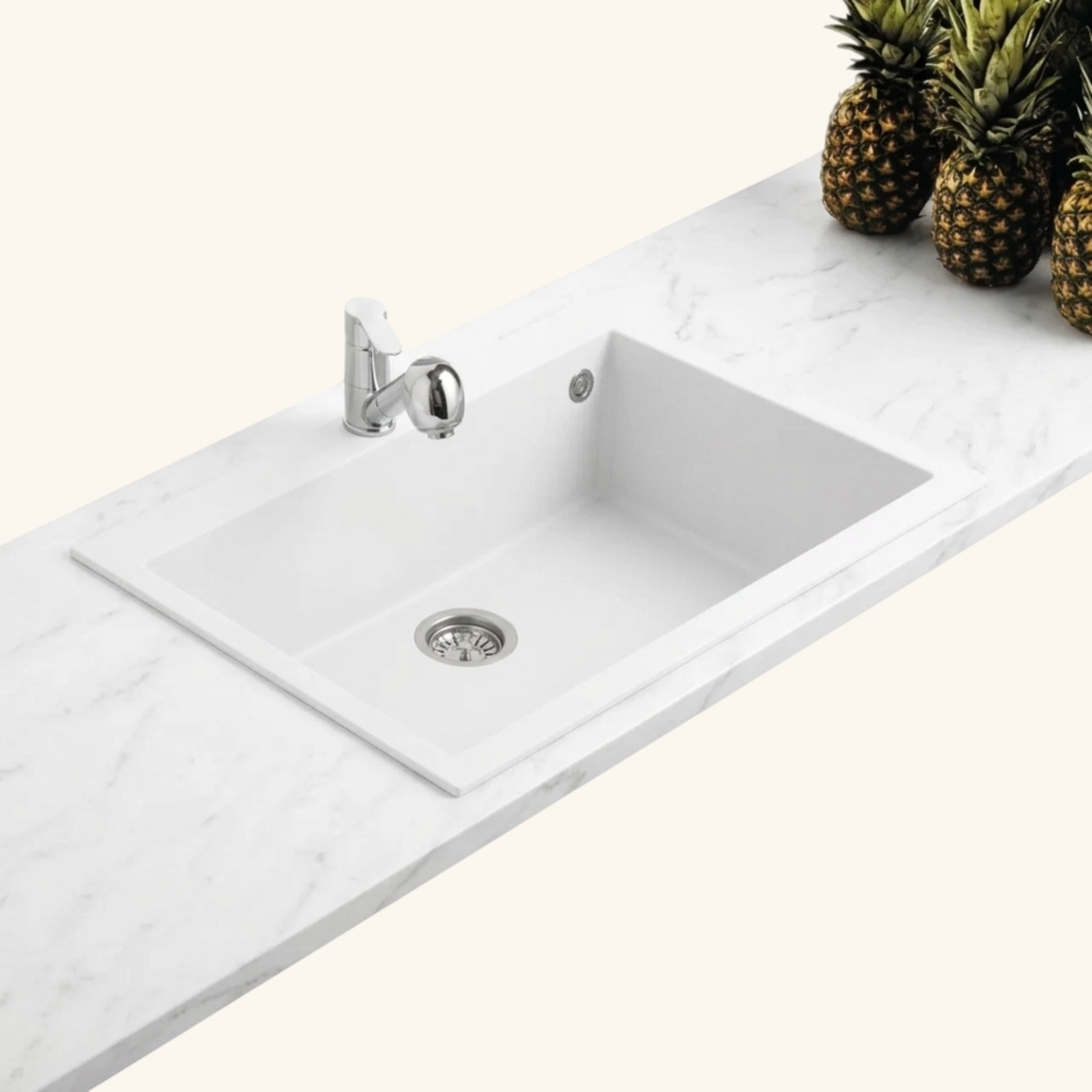 Évier granit blanc Luisina QUADRILLE 1 bac 790x500