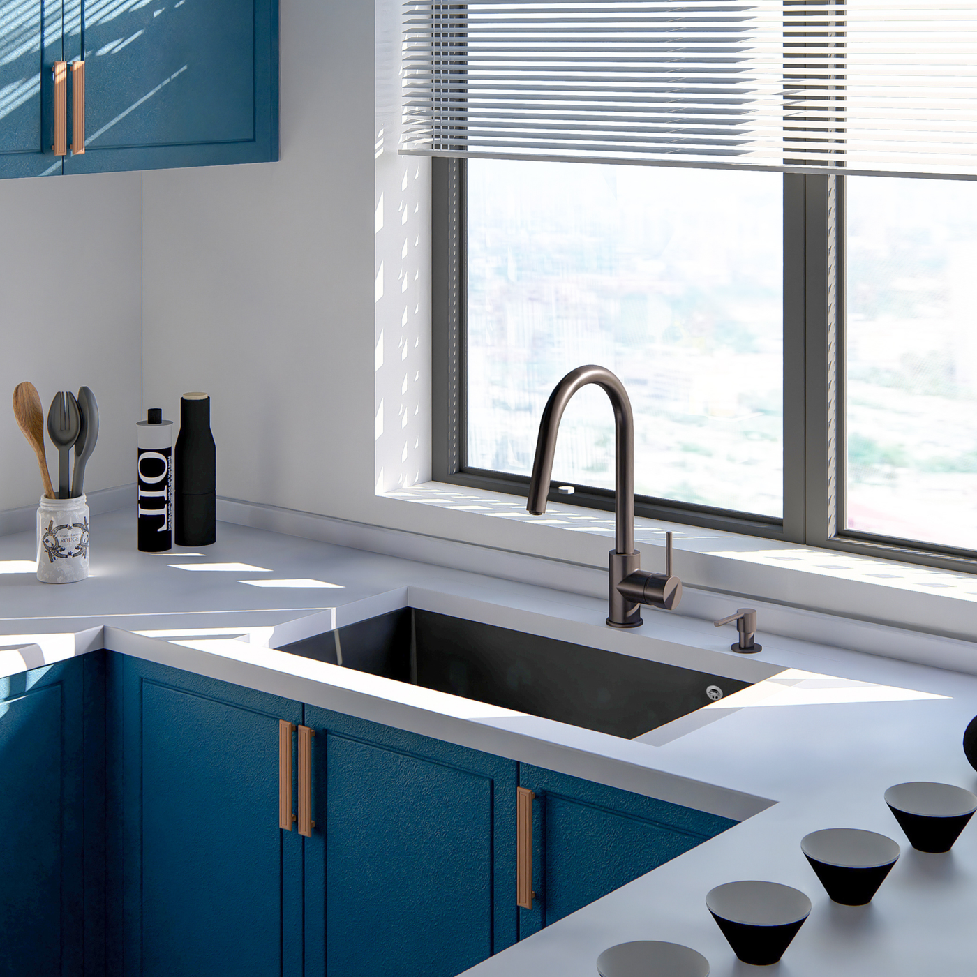 Évier sous-plan granit noir moucheté Luisina QUADRILLE 1 bac 760x440