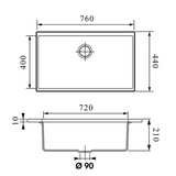 Évier sous-plan granit noir moucheté Luisina QUADRILLE 1 bac 760x440
