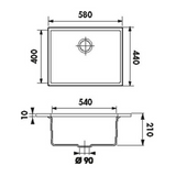 Évier sous-plan granit blanc Luisina QUADRILLE 1 bac 580x440