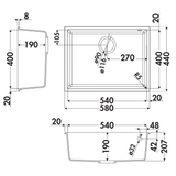 Évier sous-plan granit blanc Luisina QUADRILLE 1 bac 580x440