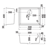Évier sous-plan granit noir moucheté Luisina QUADRILLE 1 bac 540x440