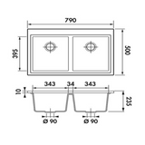 Évier granit noir moucheté Luisina QUADRILLE 2 bacs