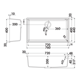 Évier sous-plan granit beige Luisina QUADRILLE 1 bac 760x440