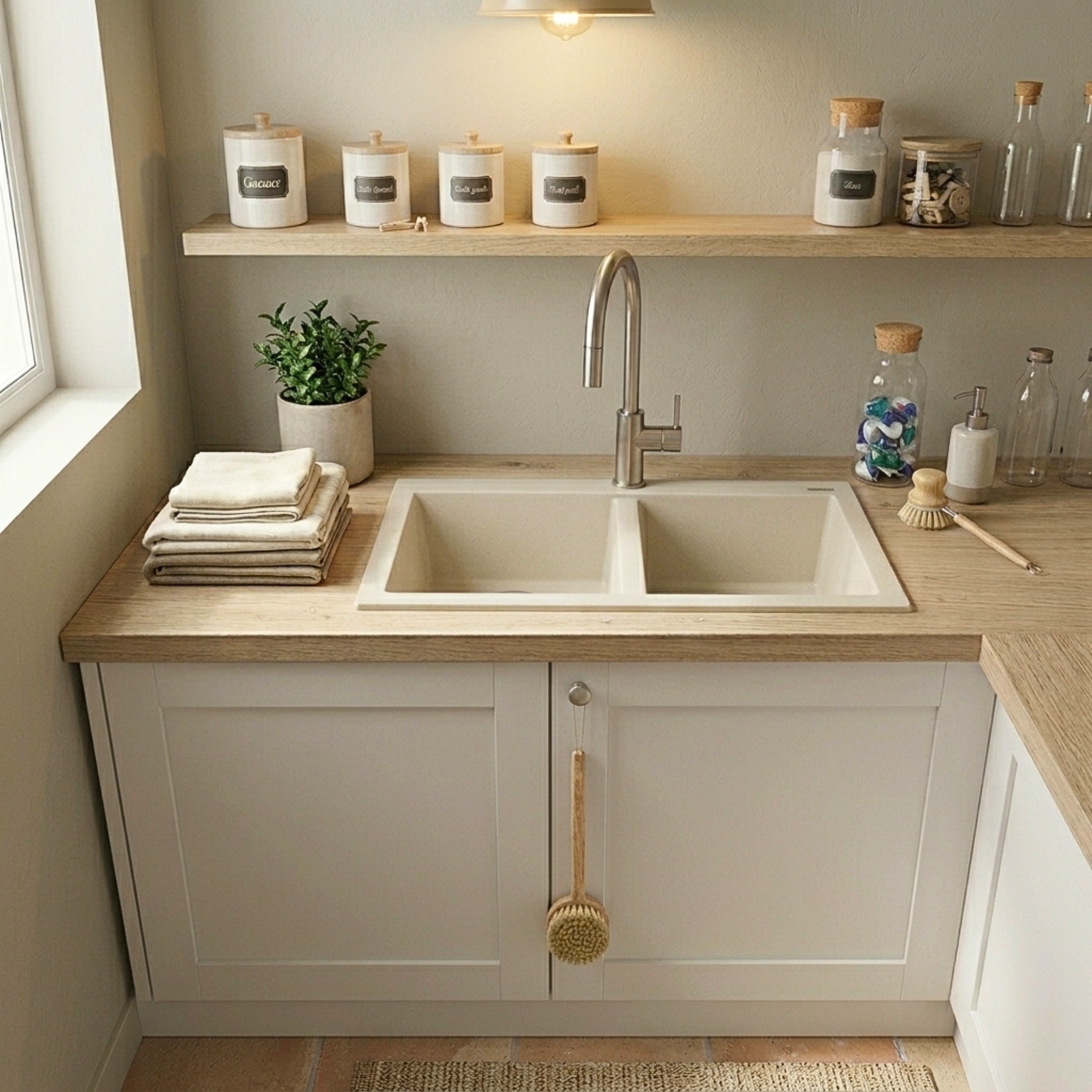 Évier granit beige Luisina QUADRILLE 2 bacs