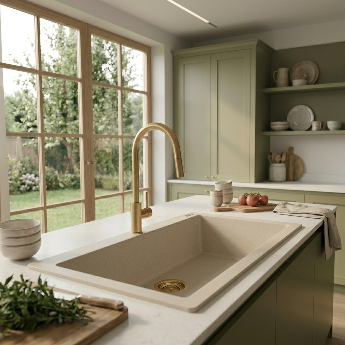 Évier granit beige Luisina QUADRILLE 1 bac 790x500