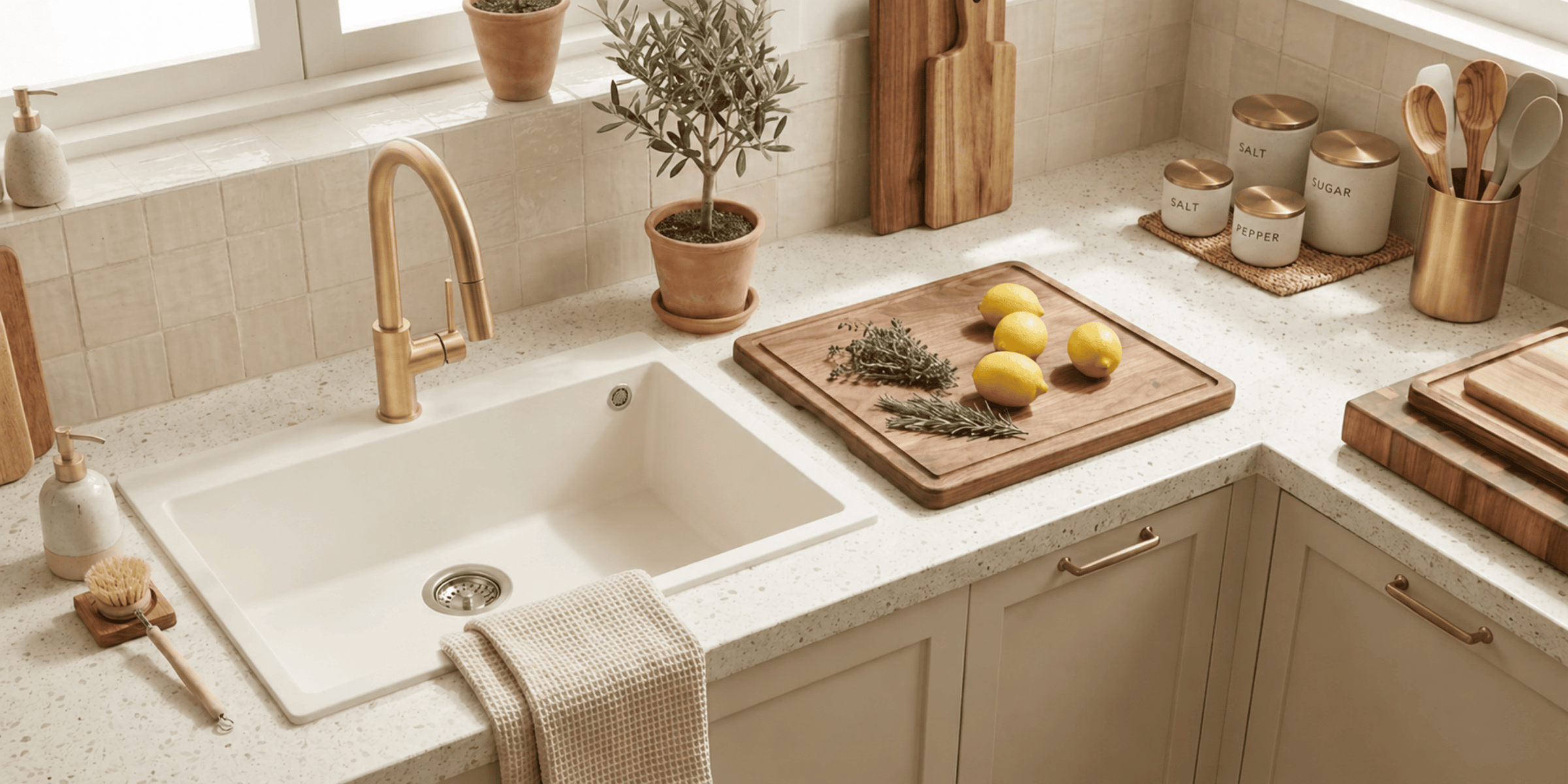 Évier granit beige Luisina QUADRILLE 1 bac 790x500, cuve XXL épurée offrant un confort d'utilisation absolu au look moderne.