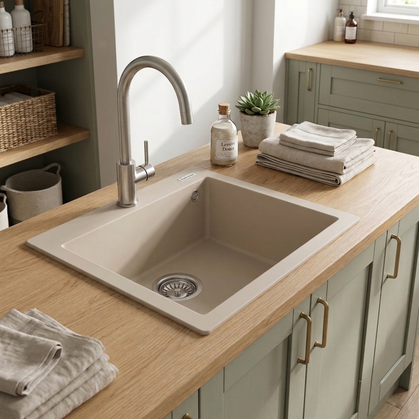 Évier granit beige Luisina QUADRILLE 1 bac 470x500
