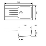 Évier granit gris béton Schock VIOLA 1 grand bac 1 égouttoir