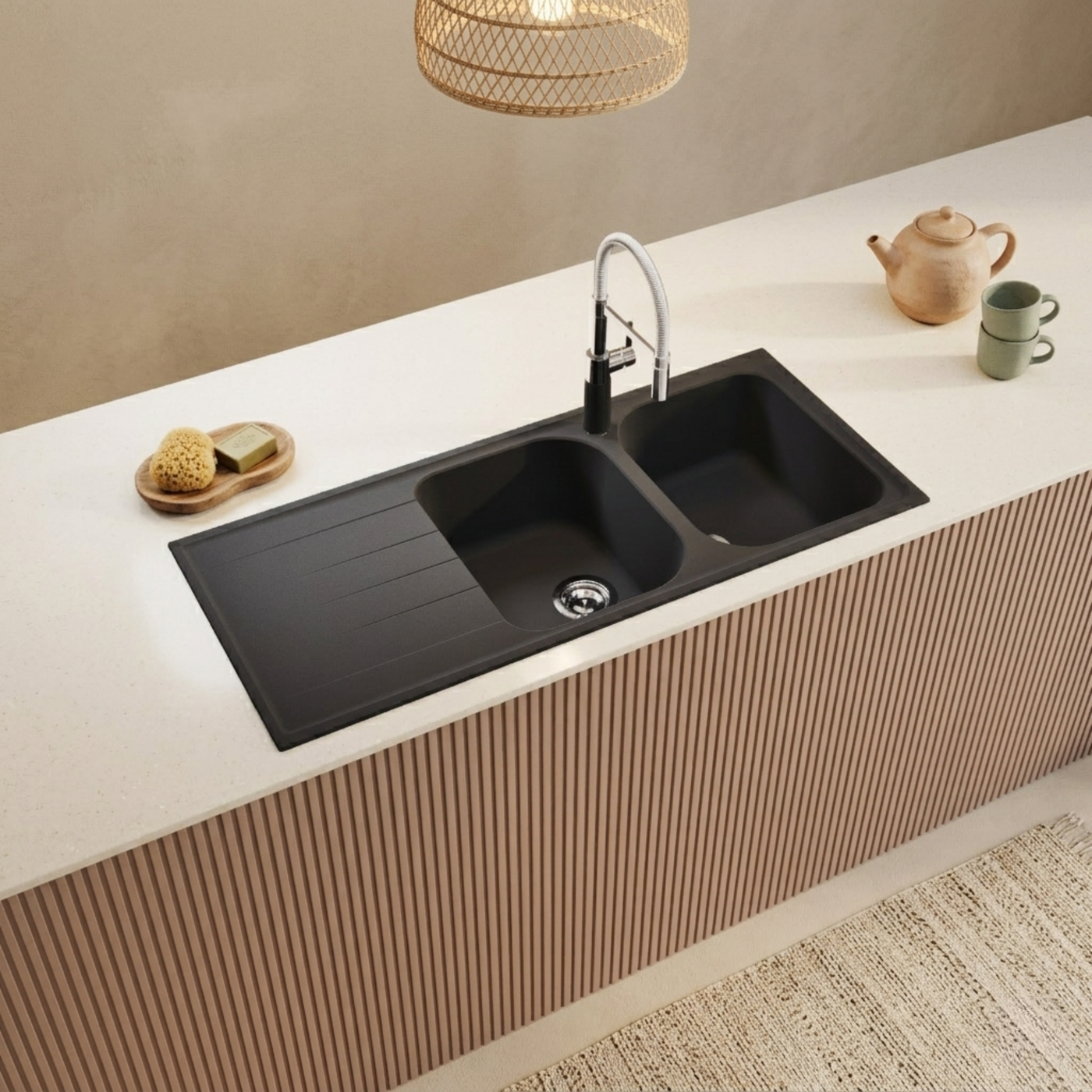 Évier granit noir Schock VIOLA 2 bacs 1 égouttoir