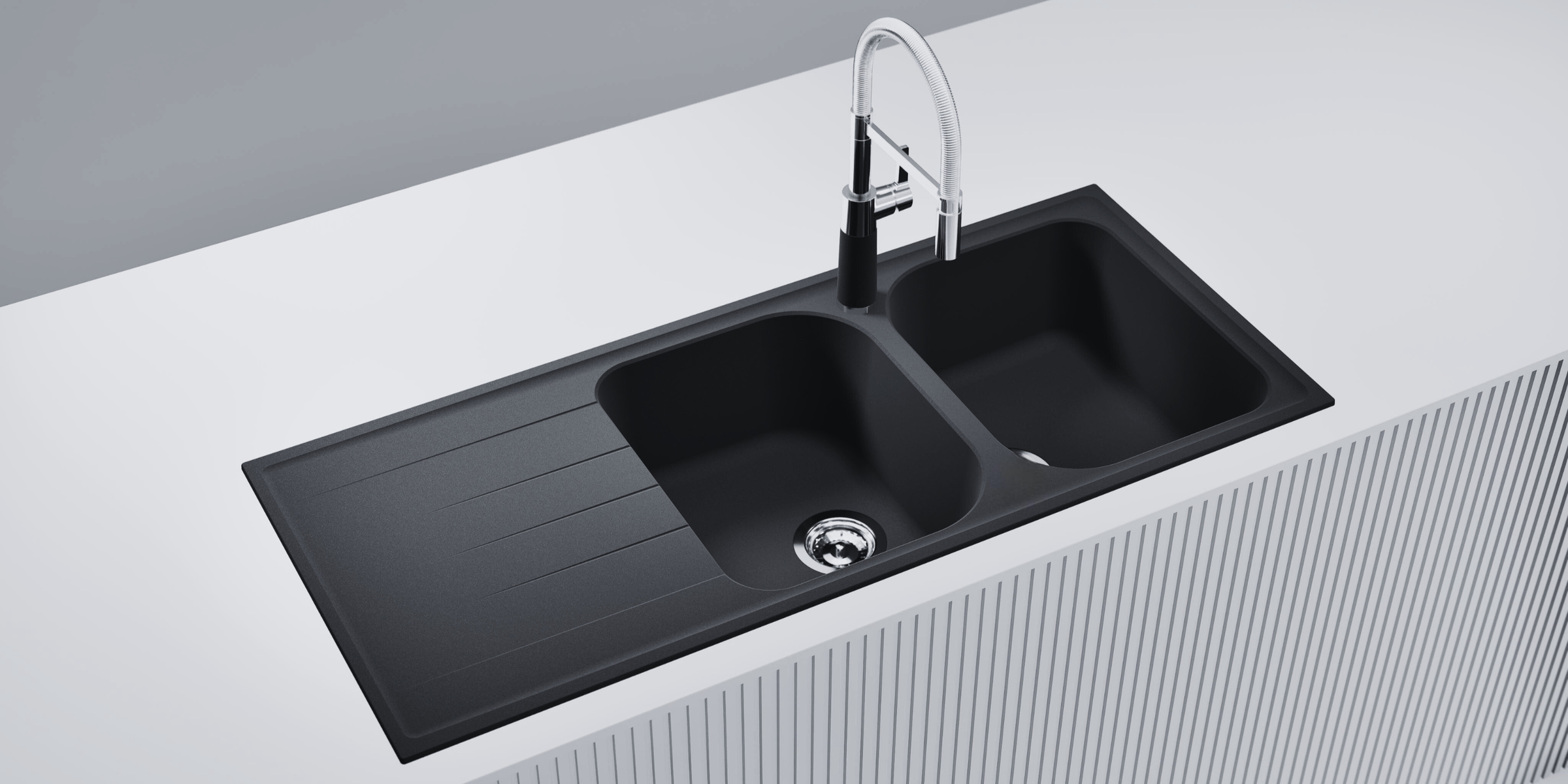 vier granit Schock VIOLA noir 2 bacs avec égouttoir, pratique et résistant, idéal pour cuisine moderne et usage quotidien.