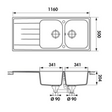 Évier granit gris béton Schock VIOLA 2 bacs 1 égouttoir