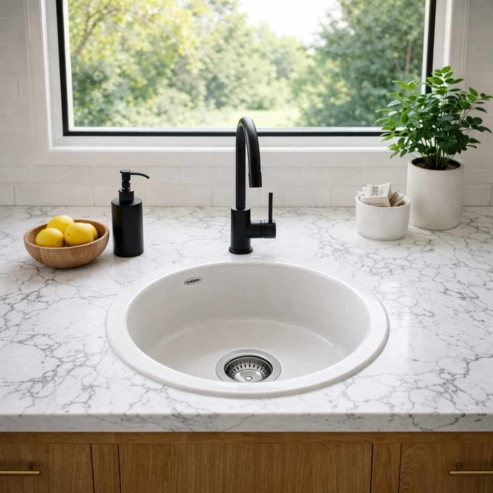 Évier rond céramique blanc Sanindusa VALET 1 bac 44.5 cm