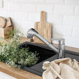 Evier céramique noir mat Ewi VICTOIRE 1 bac 1 égouttoir