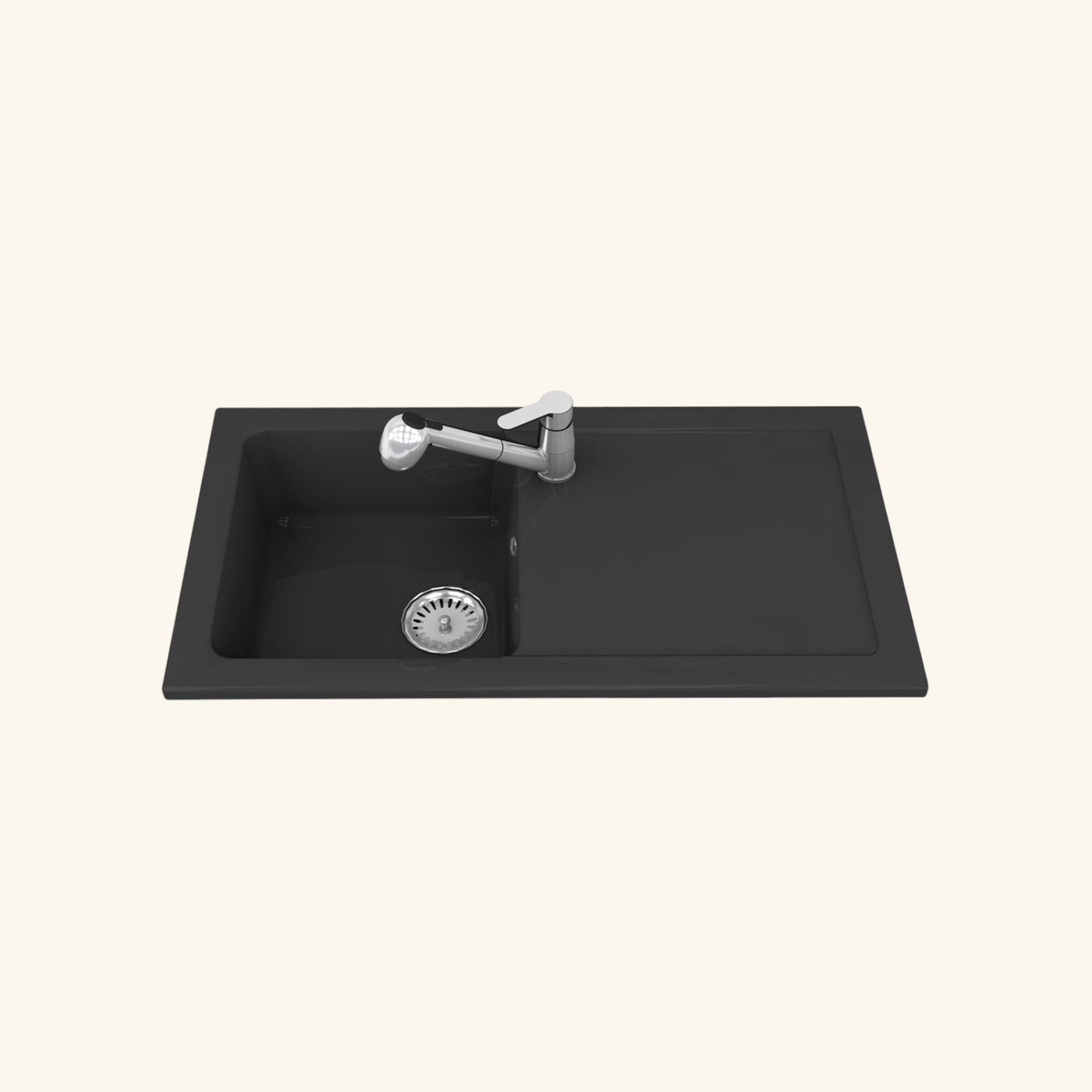 Evier céramique noir mat Ewi VICTOIRE 1 bac 1 égouttoir