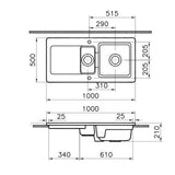 Évier céramique blanc VitrA ARKITEKT 1 bac et demi - 1 égouttoir
