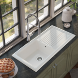 Évier céramique blanc brillant VitrA ARKITEKT 1 très grand bac 1 égouttoir