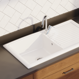Évier céramique blanc brillant VitrA ARKITEKT 1 très grand bac 1 égouttoir