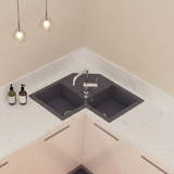 Évier d'angle granit gris Kümbad VOZ 2 bacs