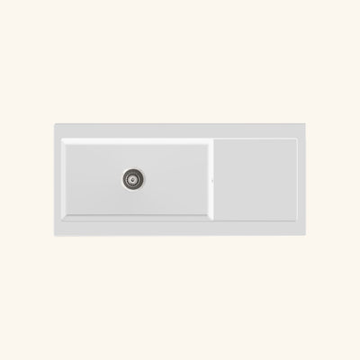 Évier granit blanc grisé Kümbad YUNA 1 très grand bac 1 égouttoir