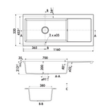 Évier granit noir Kümbad YUNA 1 très grand bac - 1 égouttoir