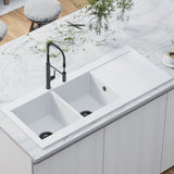 Évier granit blanc Kümbad YUNA 2 bacs 1 égouttoir