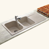 Évier résine beige moucheté Ewi ZIGGY 2 bacs 1 égouttoir