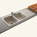 Évier résine beige moucheté Ewi ZIGGY 2 bacs 1 égouttoir