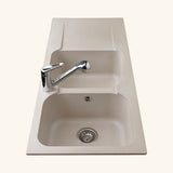 Évier résine beige moucheté Ewi ZIGGY 2 bacs 1 égouttoir