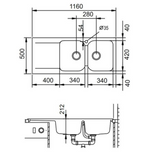 Évier résine beige moucheté Ewi ZIGGY 2 bacs 1 égouttoir