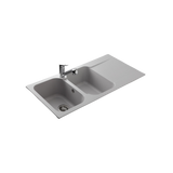 Évier résine gris clair Ewi ZIGGY 2 bacs 1 égouttoir