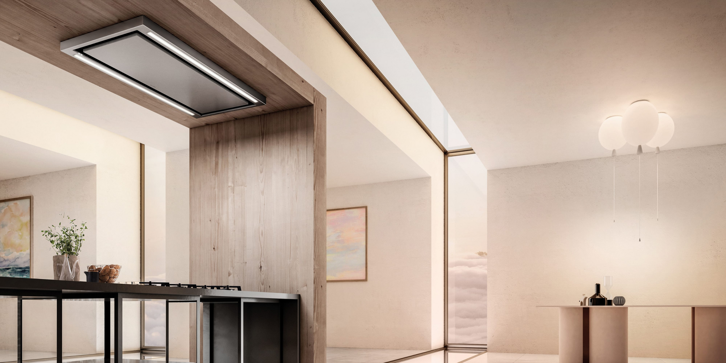 Hotte CLOUD SEVEN inox 90 cm, aspiration plafond ultra-performante.