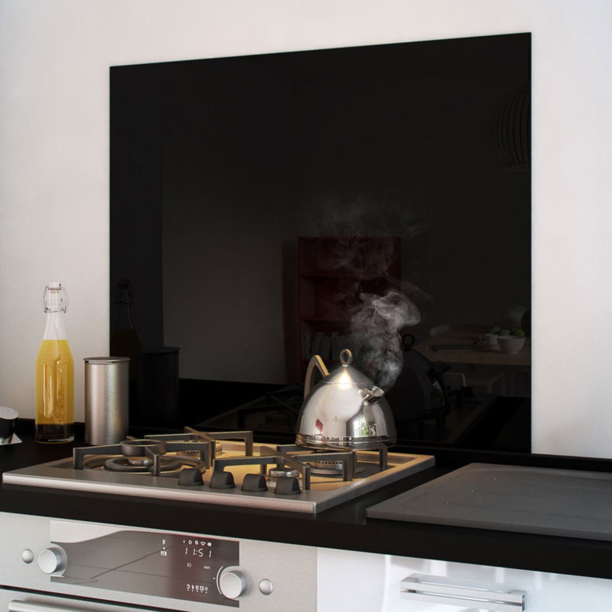 Crédence cuisine fond de hotte verre brillant - Noir 900x700 mm