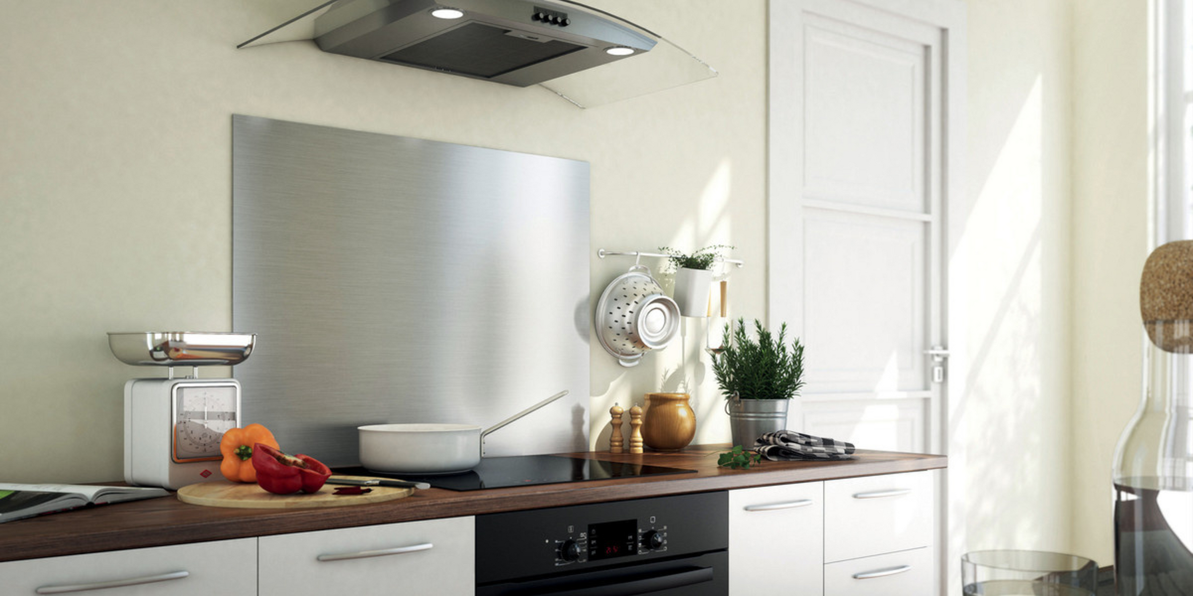 Crédence cuisine fond de hotte Inox - L 90 x H 70 cm