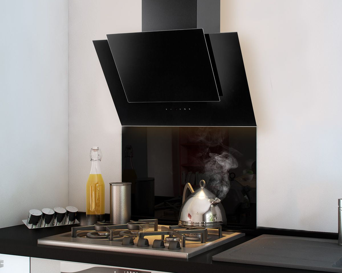 Crédence cuisine fond de hotte verre brillant - Noir 600x500 mm pour une cuisine aménagée