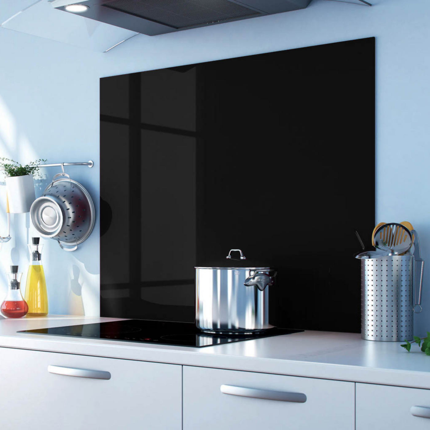 Crédence cuisine fond de hotte verre brillant - Noir l 60 x H 50 cm