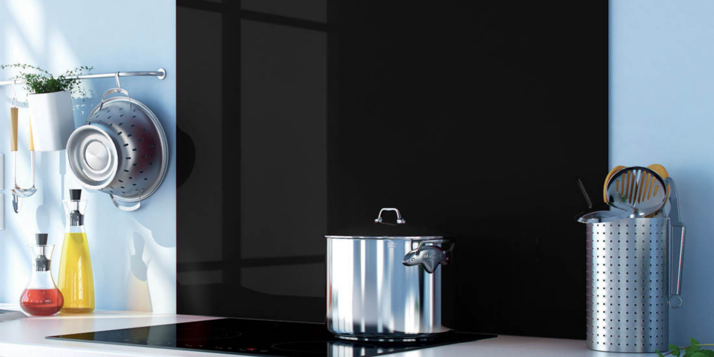 Crédence cuisine fond de hotte verre brillant - Noir L 90 x H 50 cm