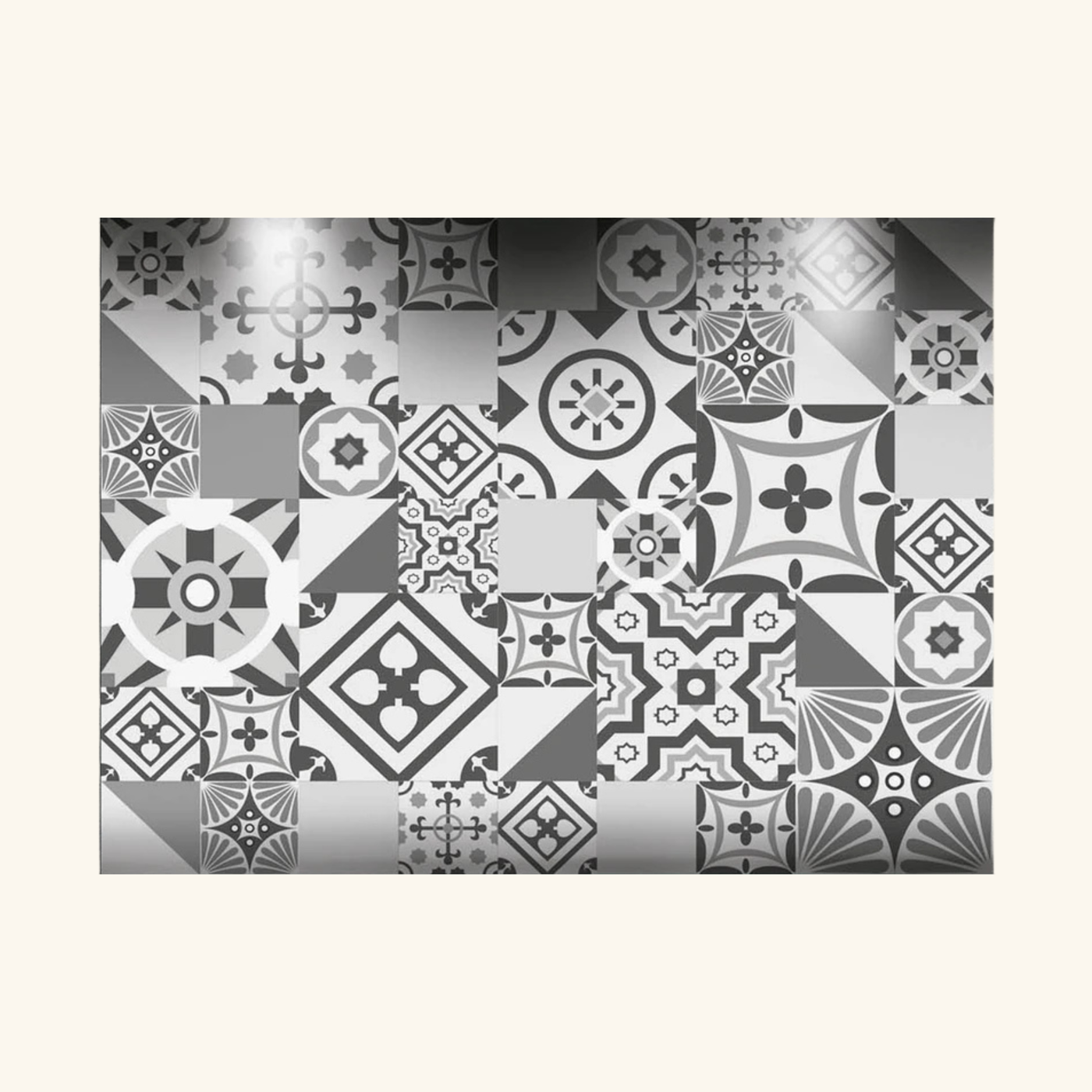 Crédence cuisine fond de hotte aluminium carreaux de ciment Pippa - Gris l 90 x H 70 cm