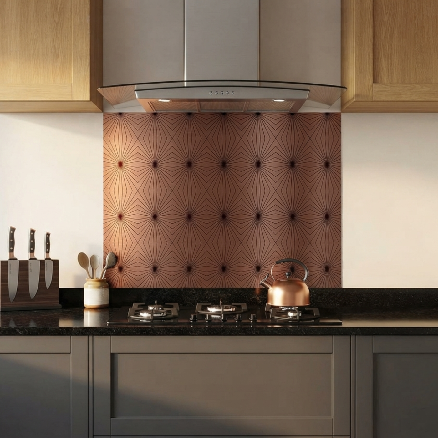 Crédence cuisine fond de hotte aluminium géométrique AYA - Cuivre l 90 x H 70 cm