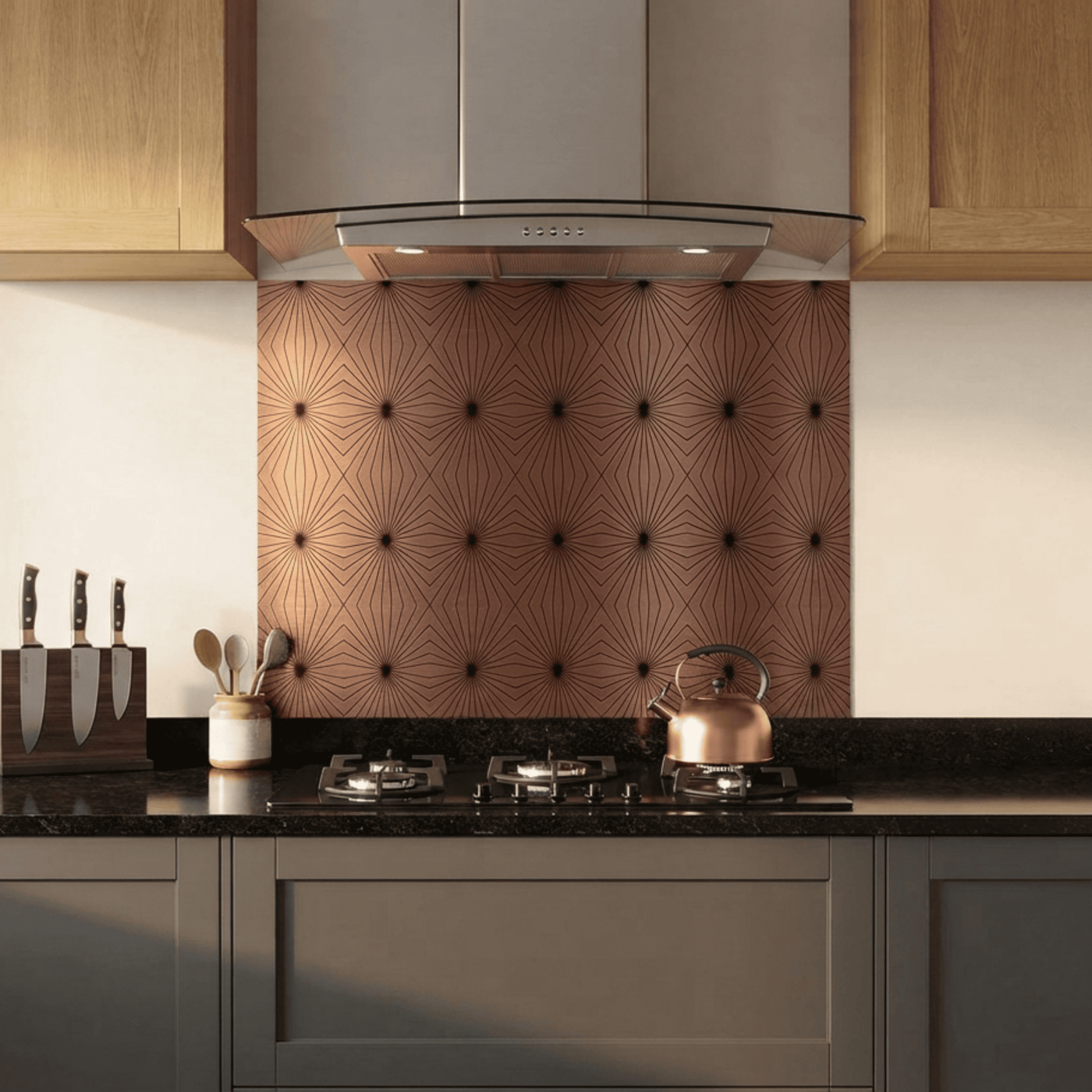 Crédence cuisine fond de hotte aluminium géométrique AYA - Cuivre l 90 x H 70 cm
