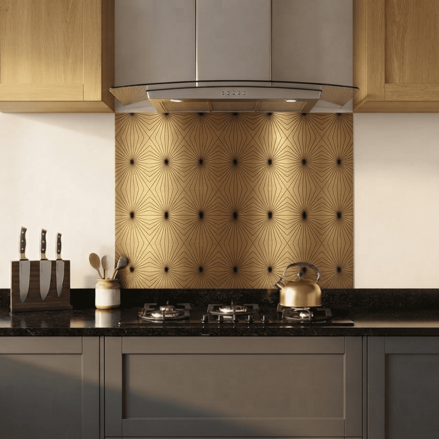 Crédence cuisine fond de hotte aluminium géométrique AYA - Doré laiton brossé l 90 x H 70 cm