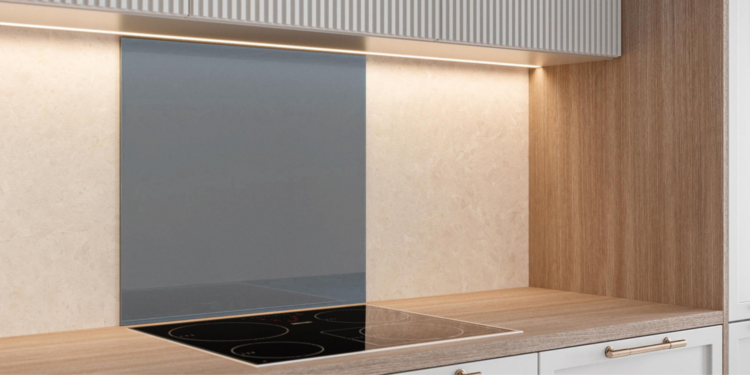 Crédence cuisine fond de hotte verre brillant GLASSY - Gris L 90 x H 70 cm