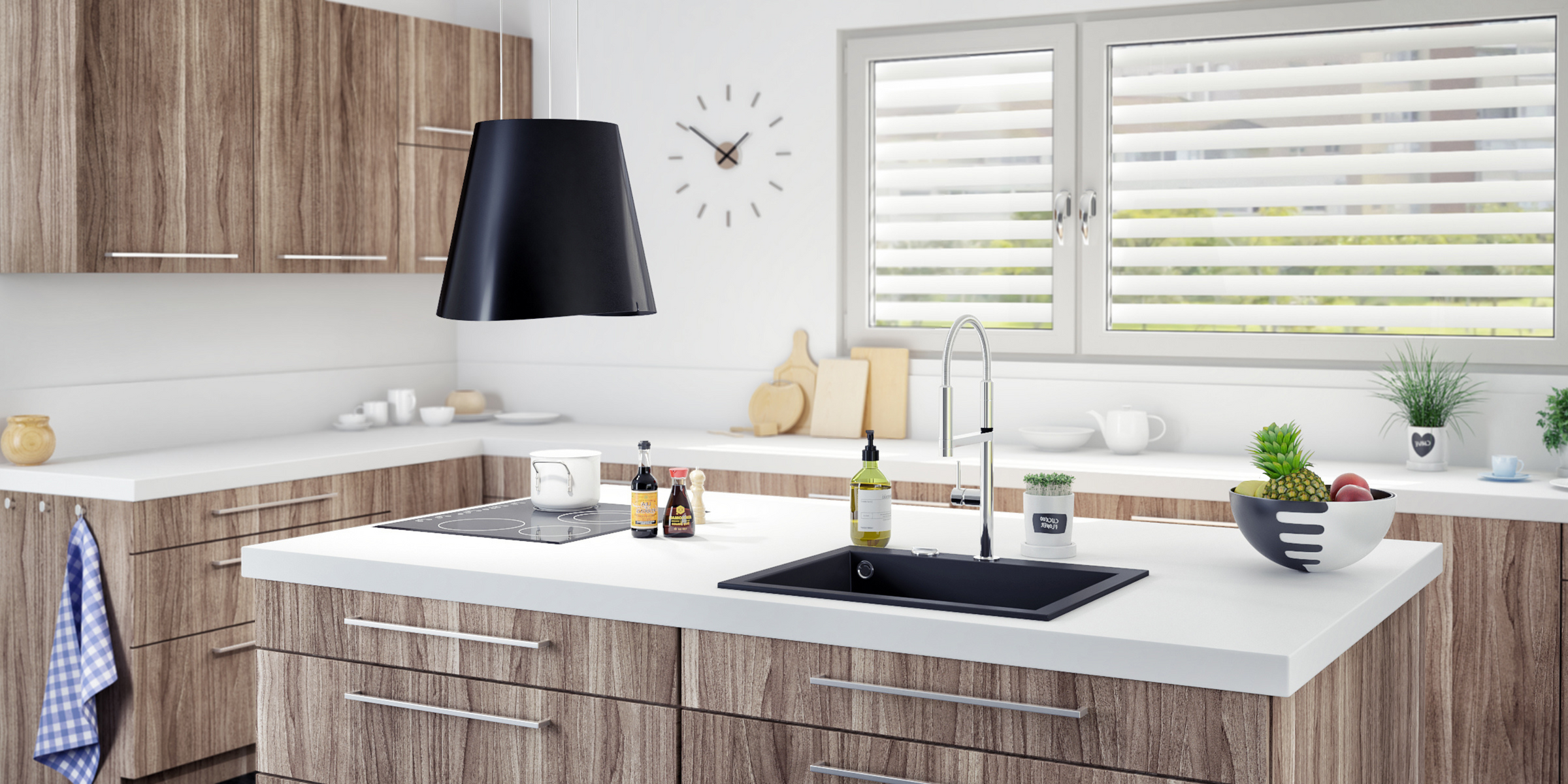 Hotte cuisine Elica suspendue inox noir JUNO 50 cm - Nouvelle version dans une cuisine sur mesure pas cher