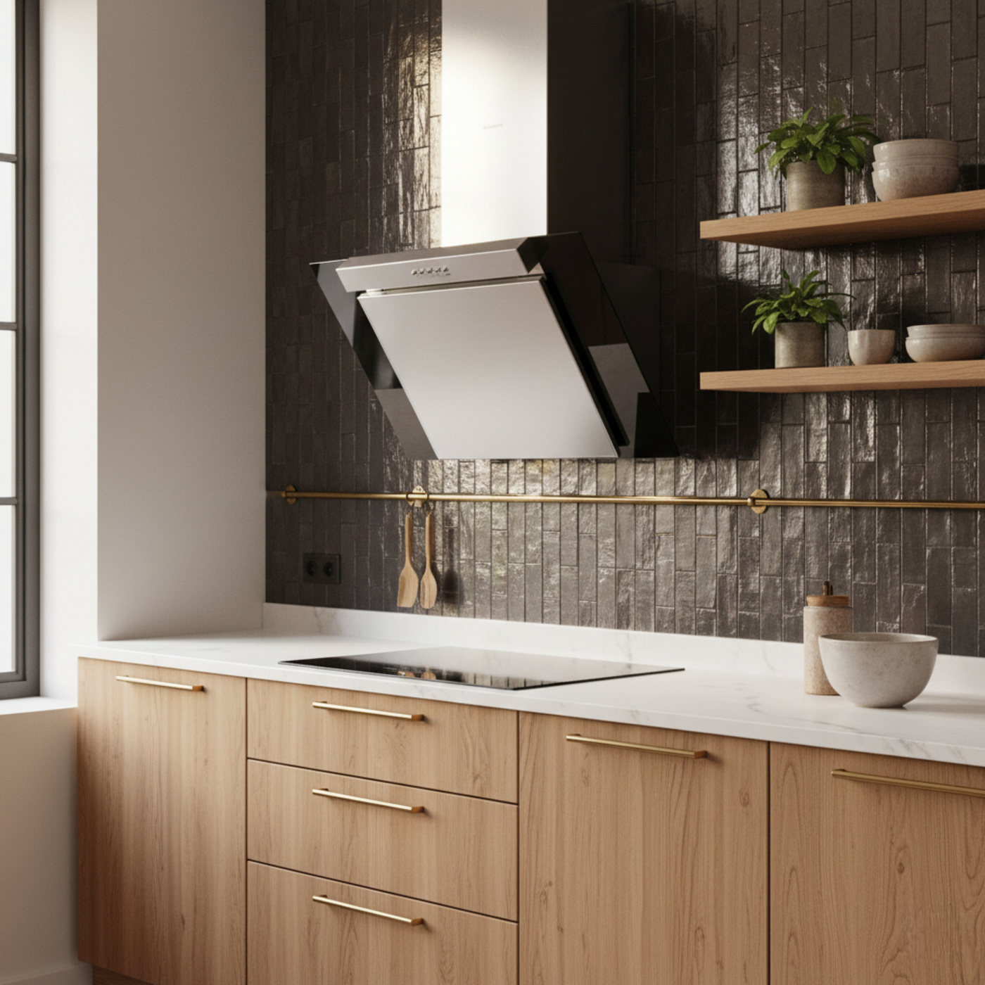 Hotte cuisine murale Silverline KIM inox et verre noir 60 cm