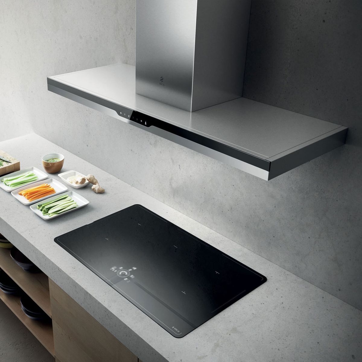 Hotte cuisine murale Elica METEORITE inox et verre noir 90 cm