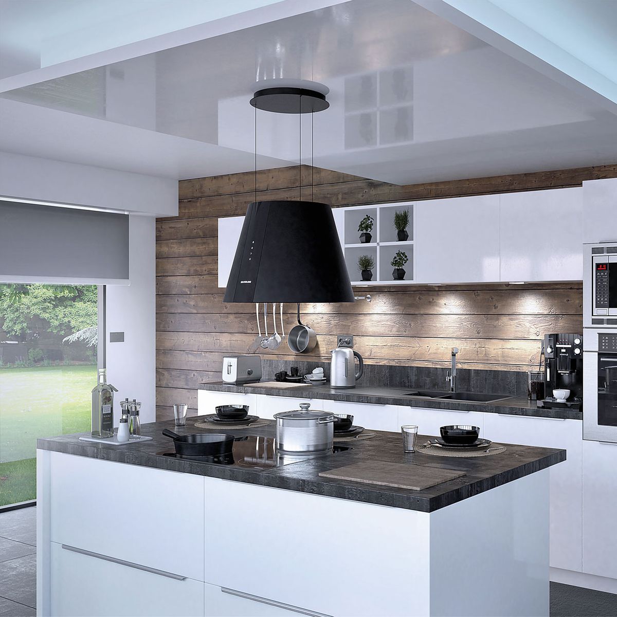 Cuisine équipée d'une Hotte cuisine en îlot Silverline PURE PLUS noir mat 50 cm