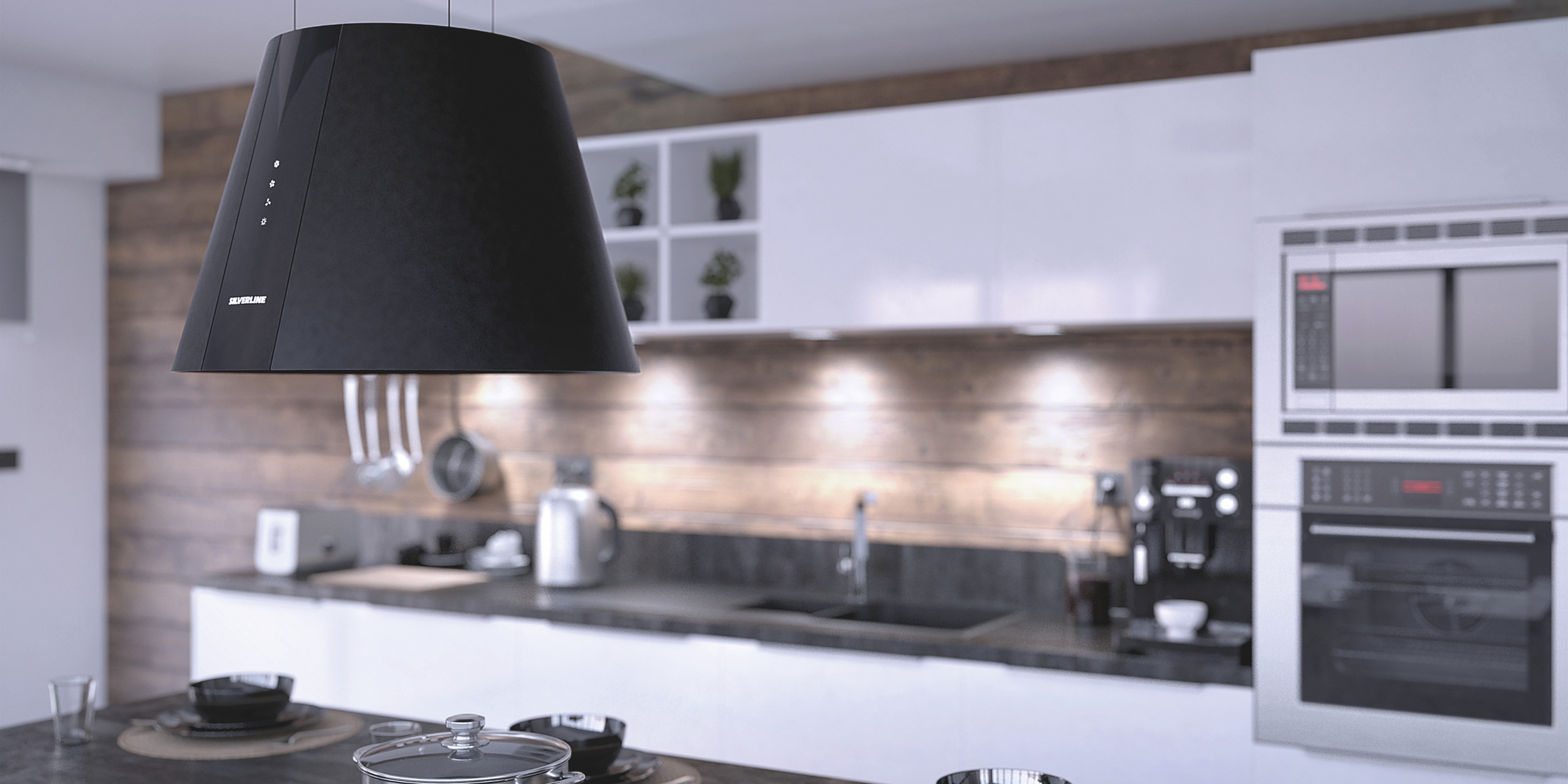 Hotte PURE PLUS noir mat 50 cm, idéale pour un îlot design et performant.